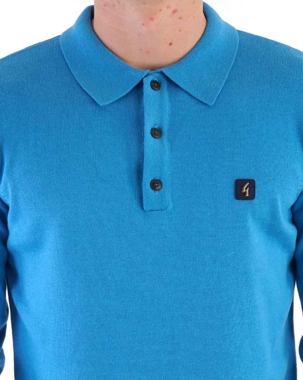 Gabicci Vintage Francesco LS Knitted Polo Shirt Blue - Image 2