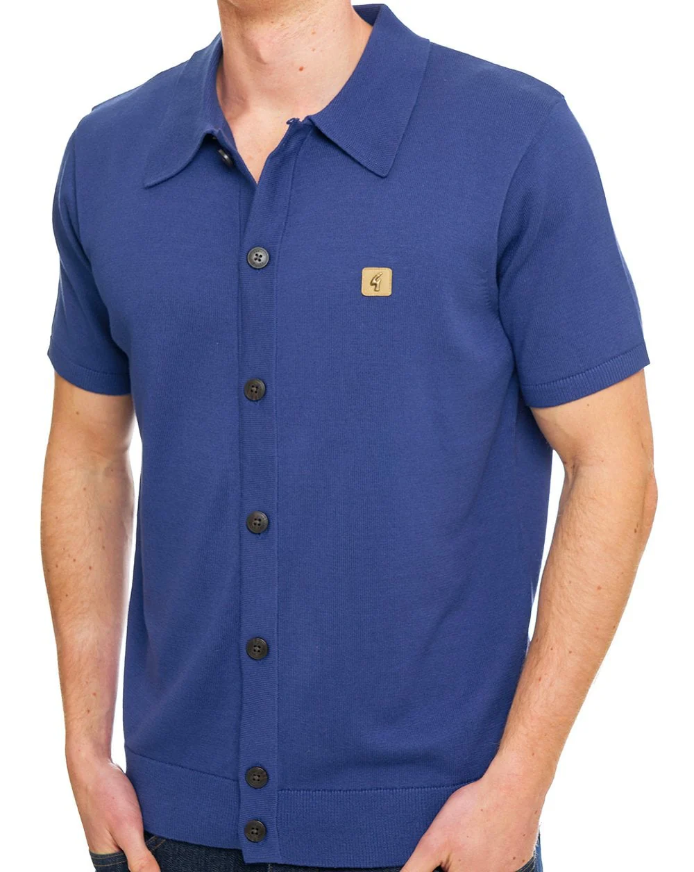 Gabicci Vintage Full Button Knit Polo Deep Blue - Image 2