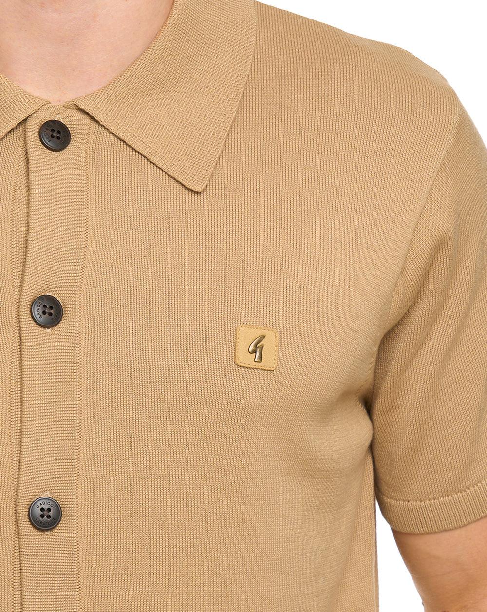 Gabicci Vintage Full Button Knit Polo Sandstone - Image 3