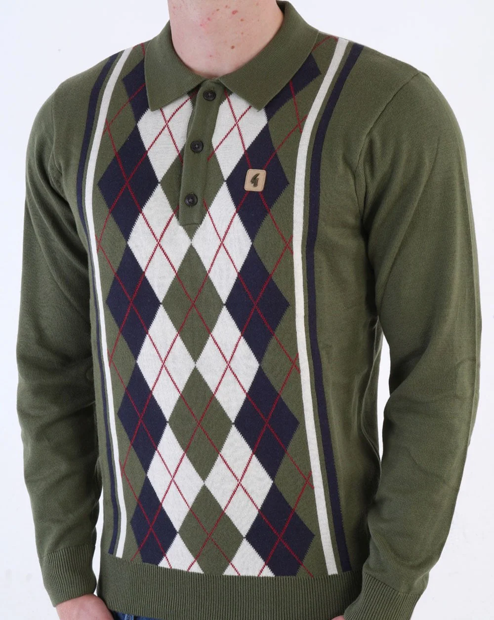 Gabicci Vintage Humphrey Long Sleeve Knitted Polo Olive - Image 2
