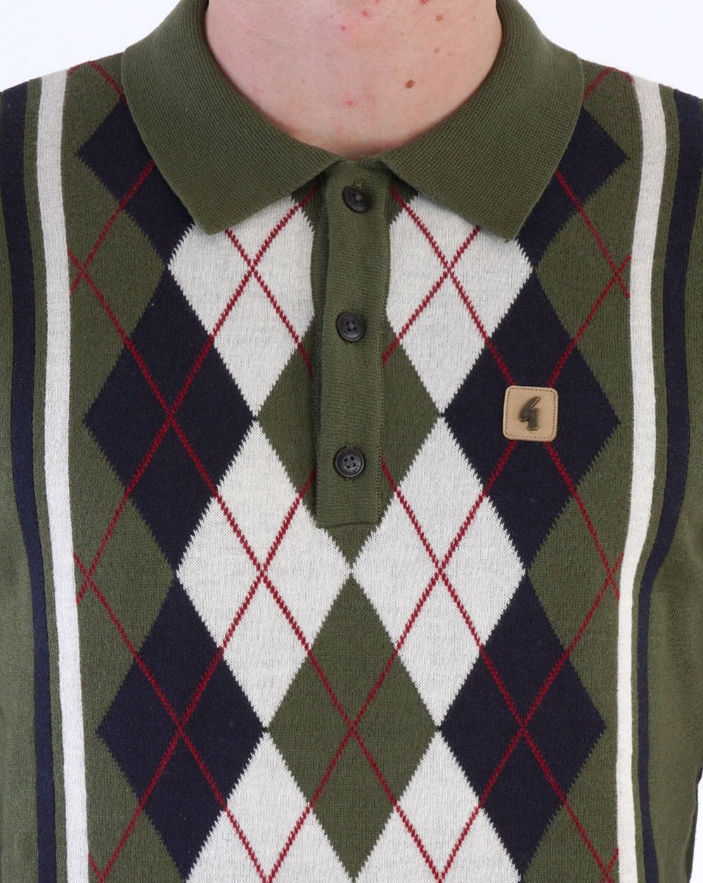 Gabicci Vintage Humphrey Long Sleeve Knitted Polo Olive - Image 3
