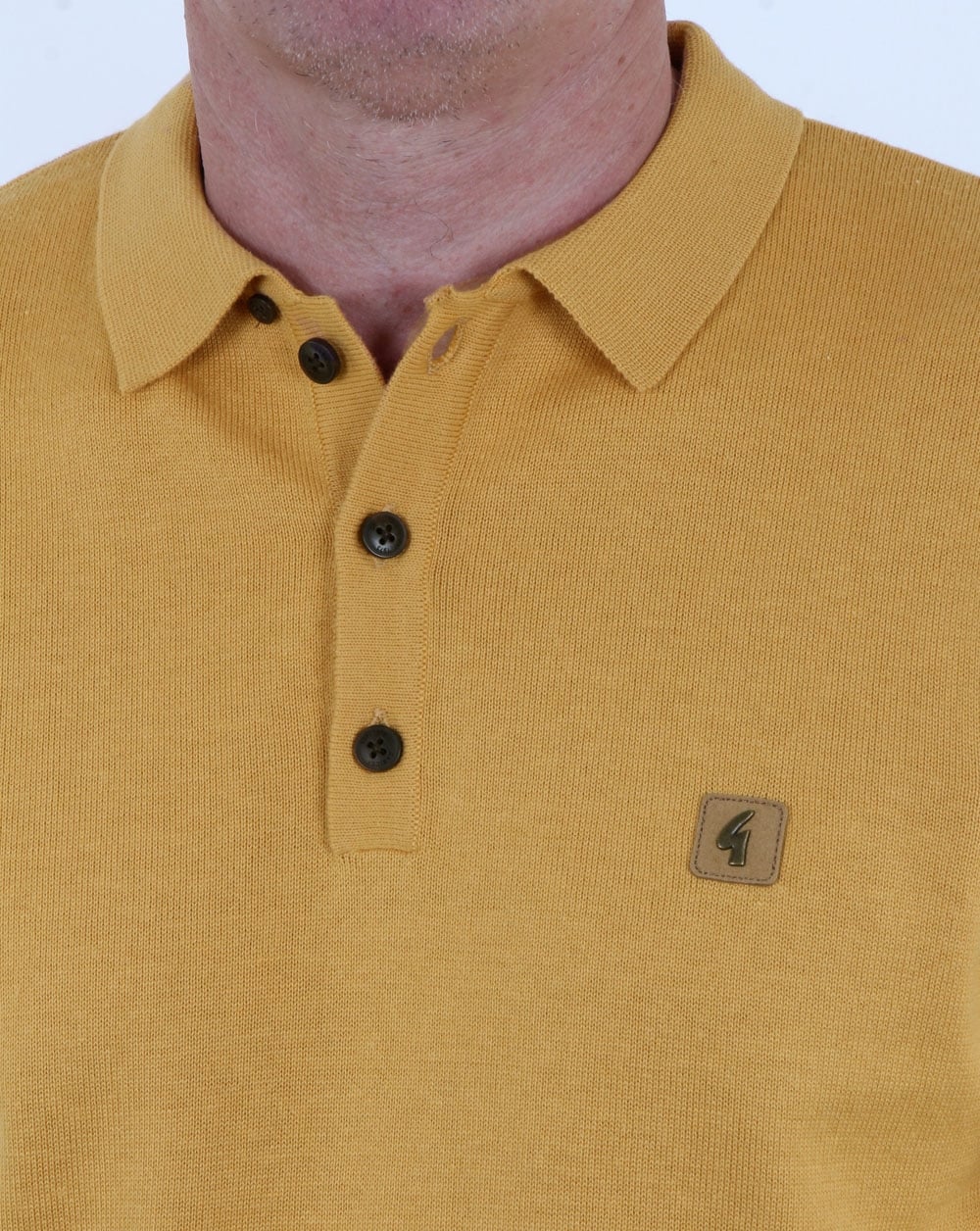 Gabicci Vintage Jackson Knitted Polo Shirt Mustard - Image 2