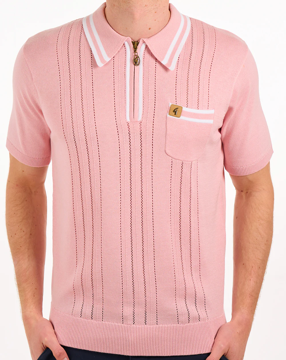 Gabicci Vintage Johnson Knit Polo Soft Pink - Image 2