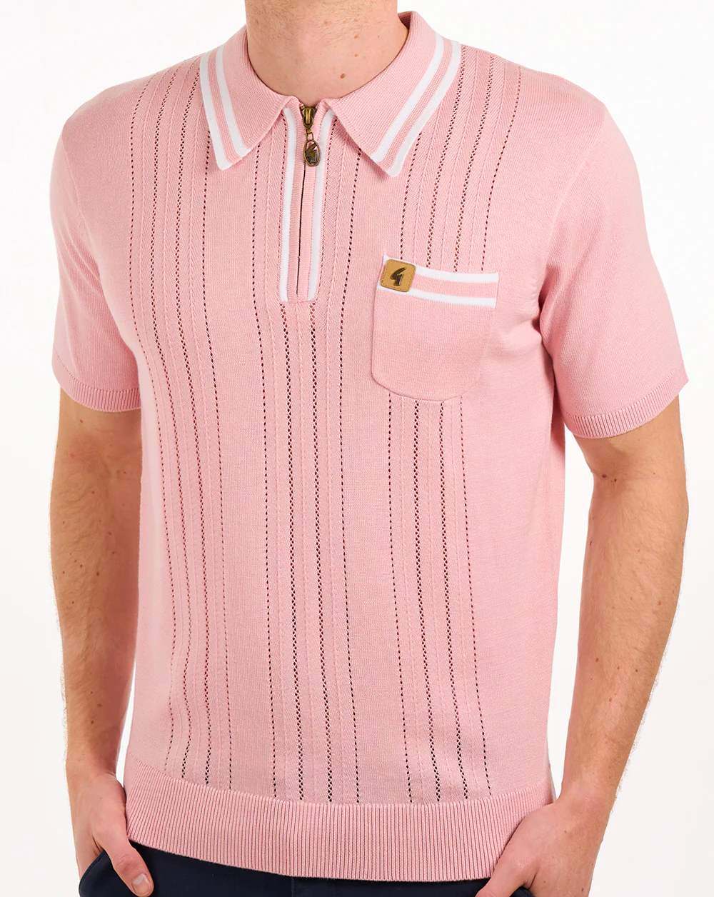 Gabicci Vintage Johnson Knit Polo Soft Pink - Image 3