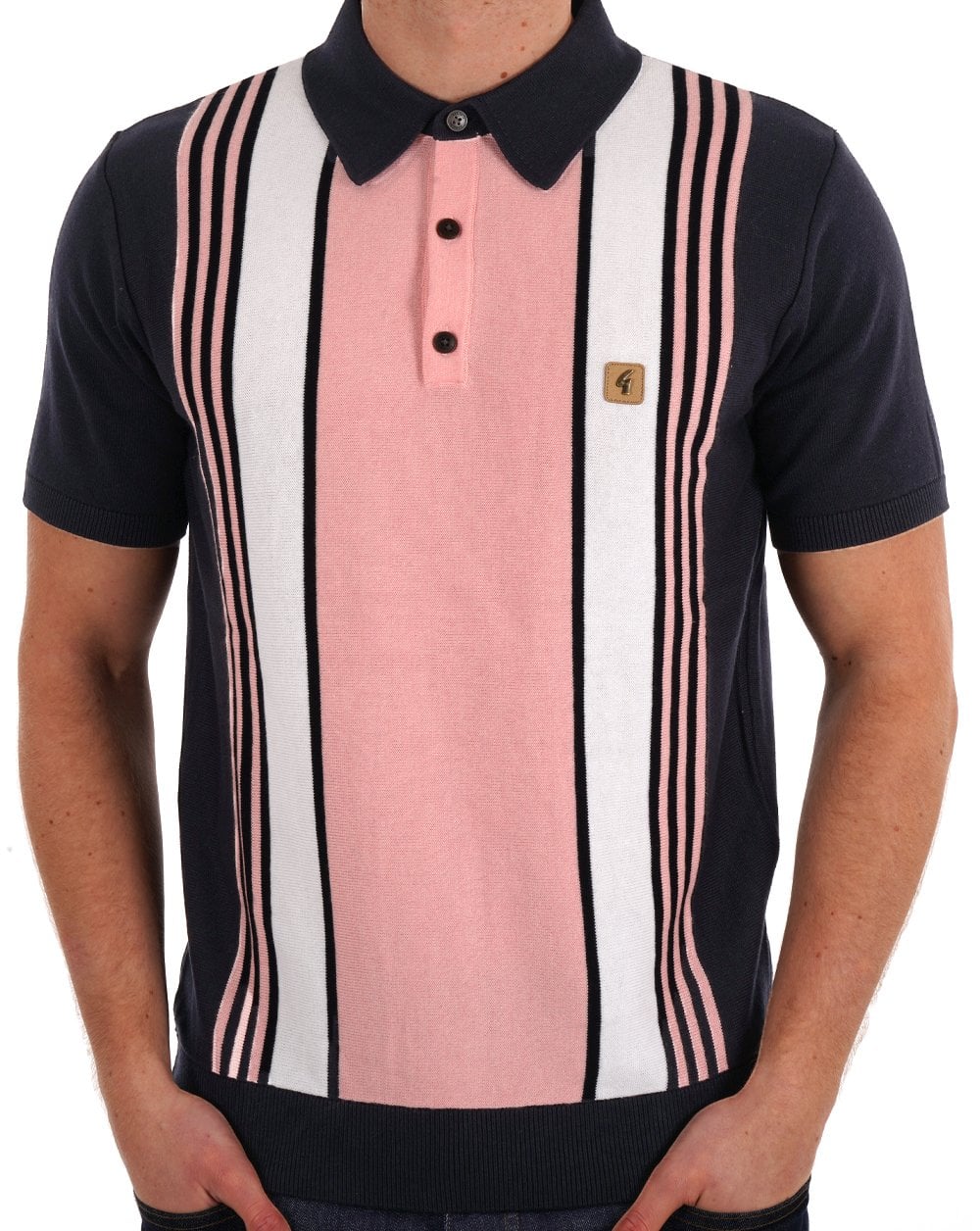 Gabicci Vintage Knitted Polo Navy Pink Striped