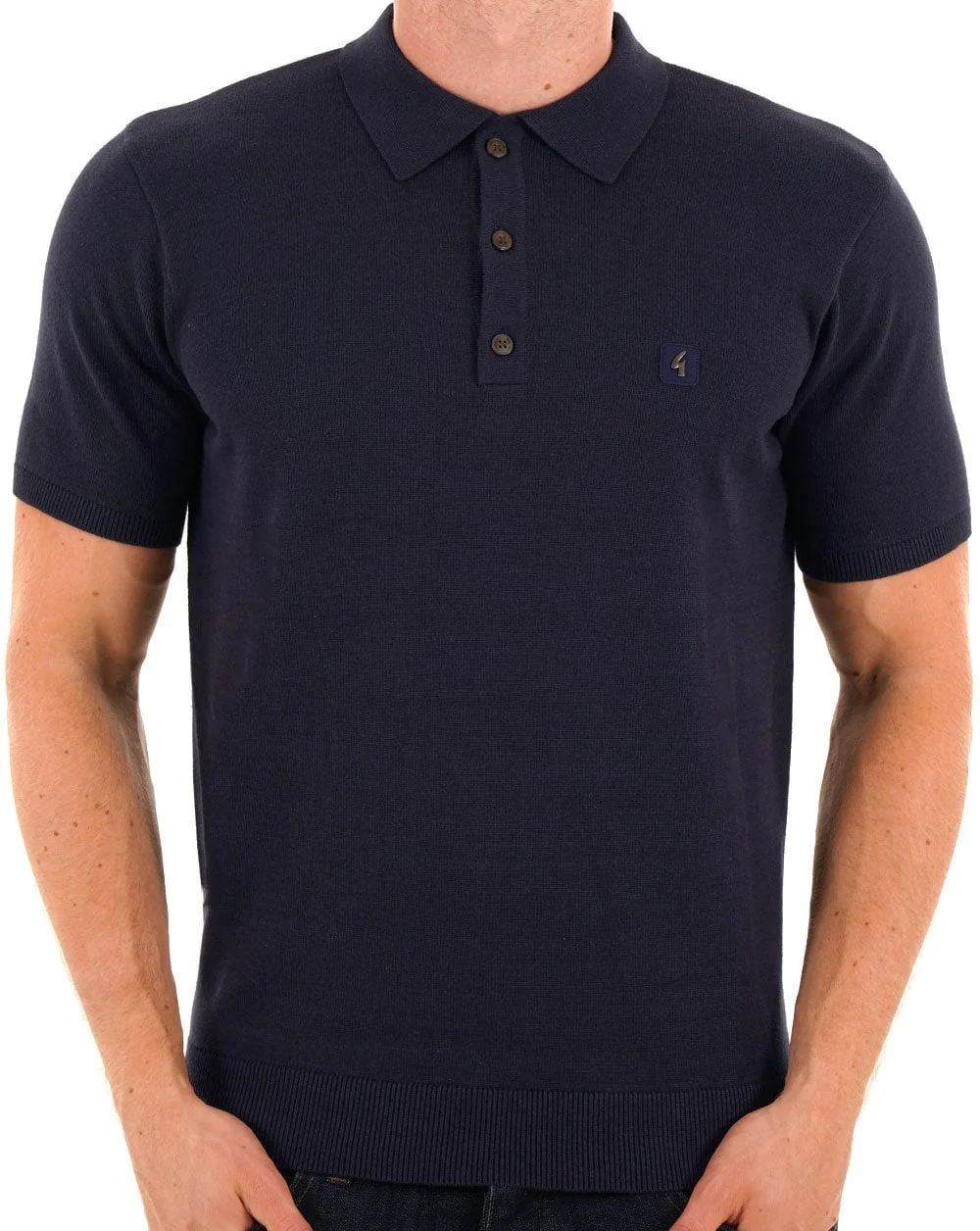 Gabicci Vintage Knitted Polo Shirt Navy - Image 2