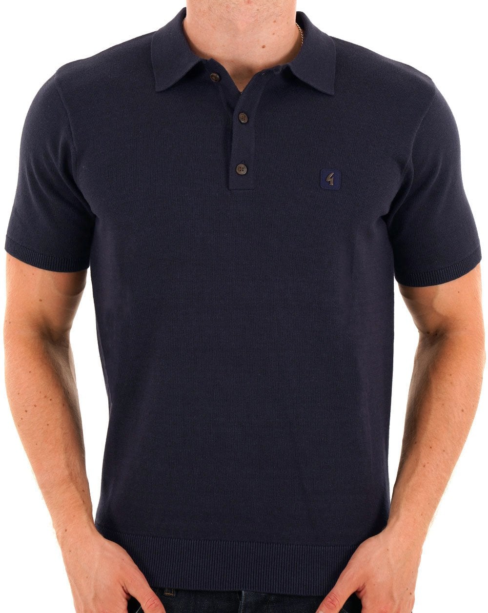 Gabicci Vintage Knitted Polo Shirt Navy - Image 3