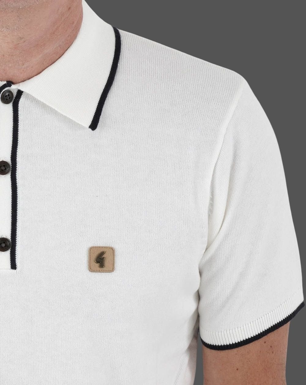 Gabicci Vintage Lineker Knitted Polo White - Image 2