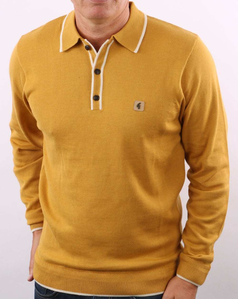 Gabicci Vintage Lineker Long Sleeve Knitted Polo Dijon - Image 2
