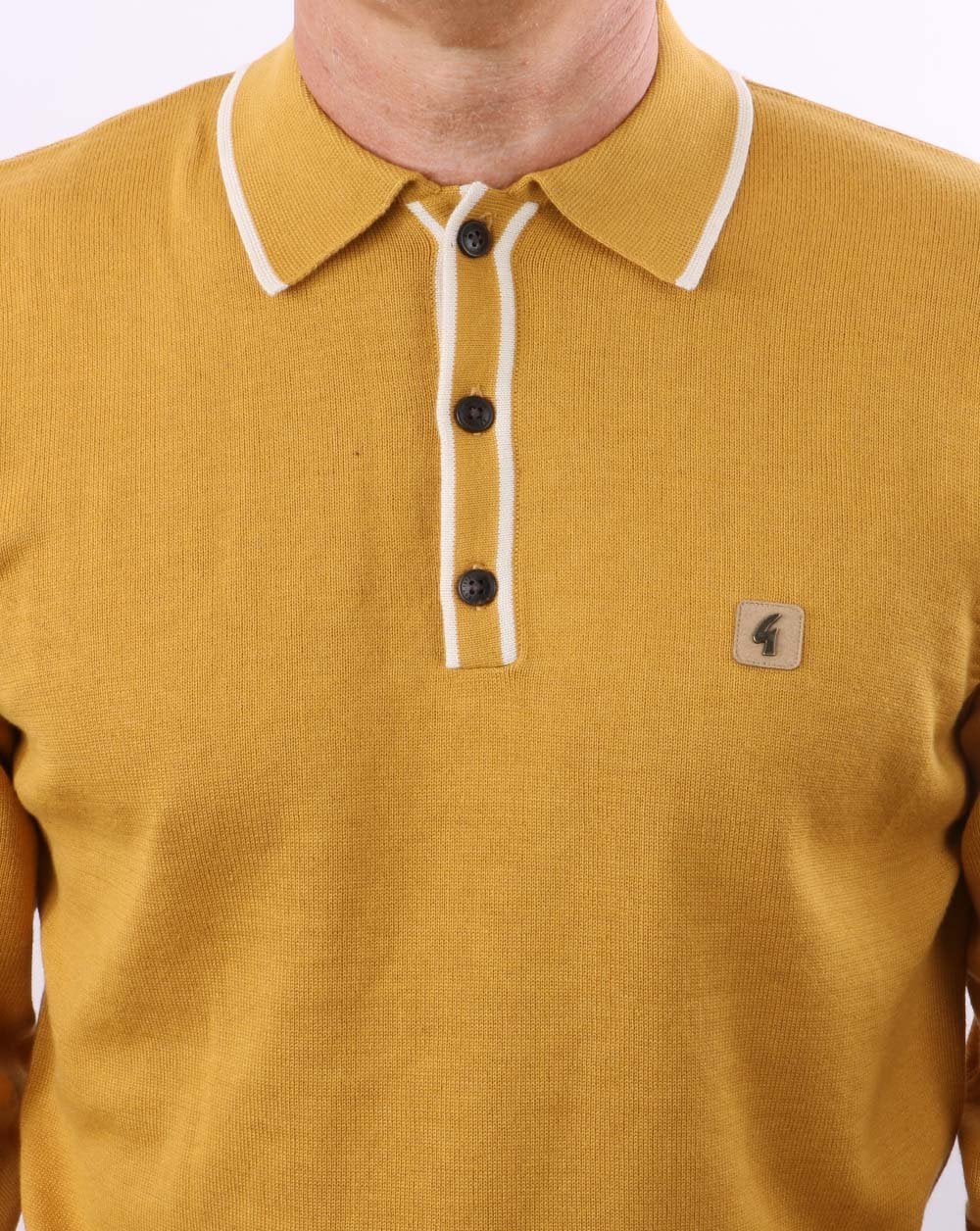 Gabicci Vintage Lineker Long Sleeve Knitted Polo Dijon - Image 3