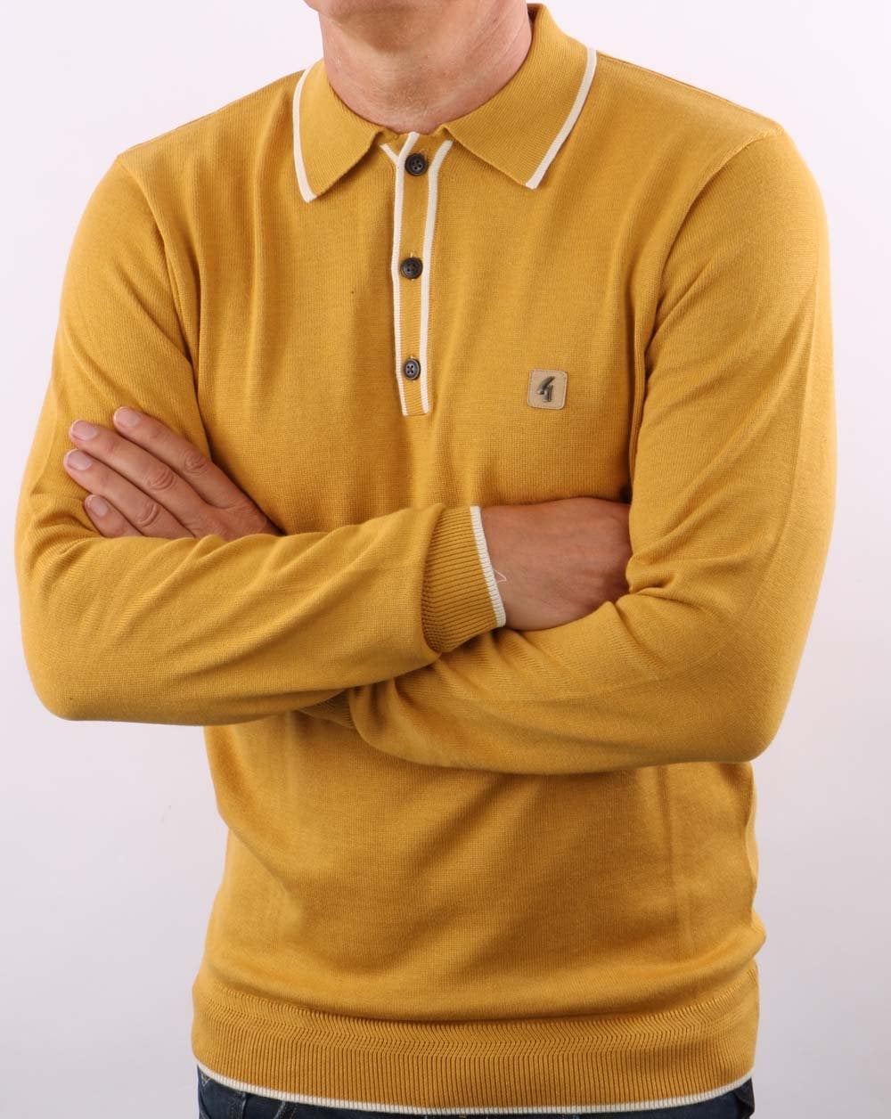 Gabicci Vintage Lineker Long Sleeve Knitted Polo Dijon - Image 4