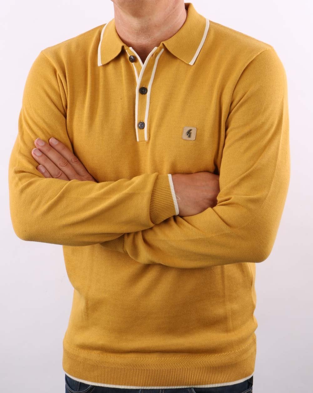Gabicci Vintage Lineker Long Sleeve Knitted Polo Dijon - Image 5