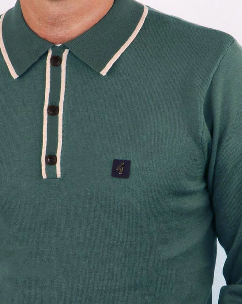 Gabicci Vintage Lineker Long Sleeve Knitted Polo Teal - Image 2