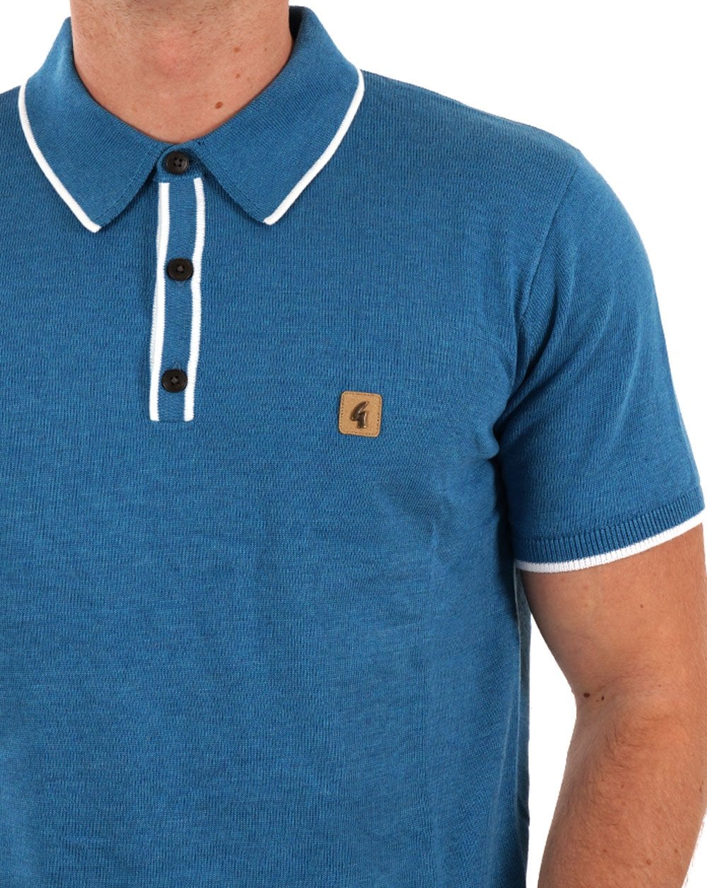 Gabicci Vintage Lineker Tipped Knitted Polo Aqua - Image 2