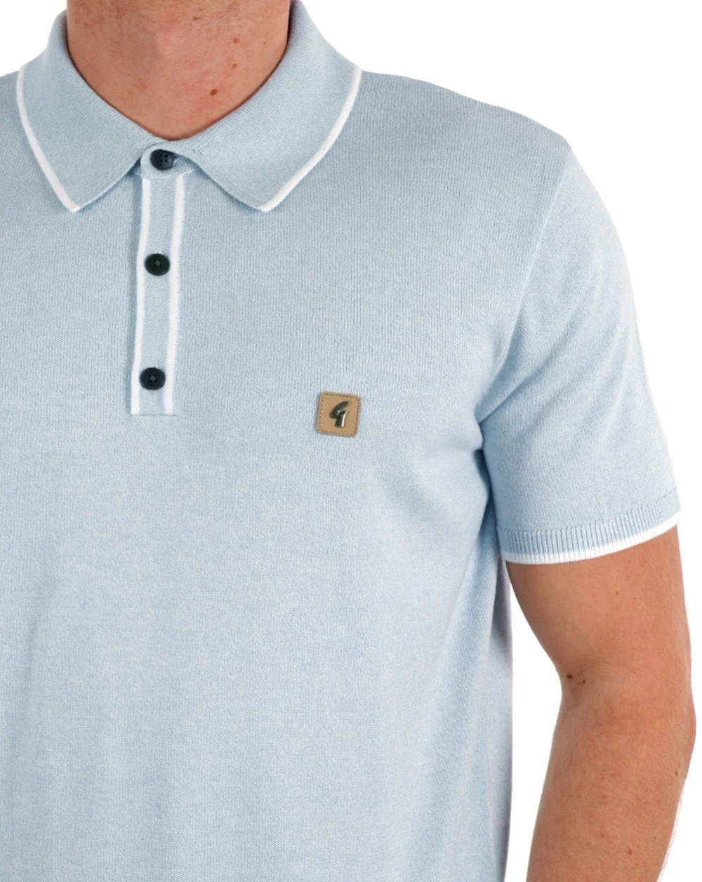 Gabicci Vintage Lineker Tipped Knitted Polo Sky Blue - Image 2