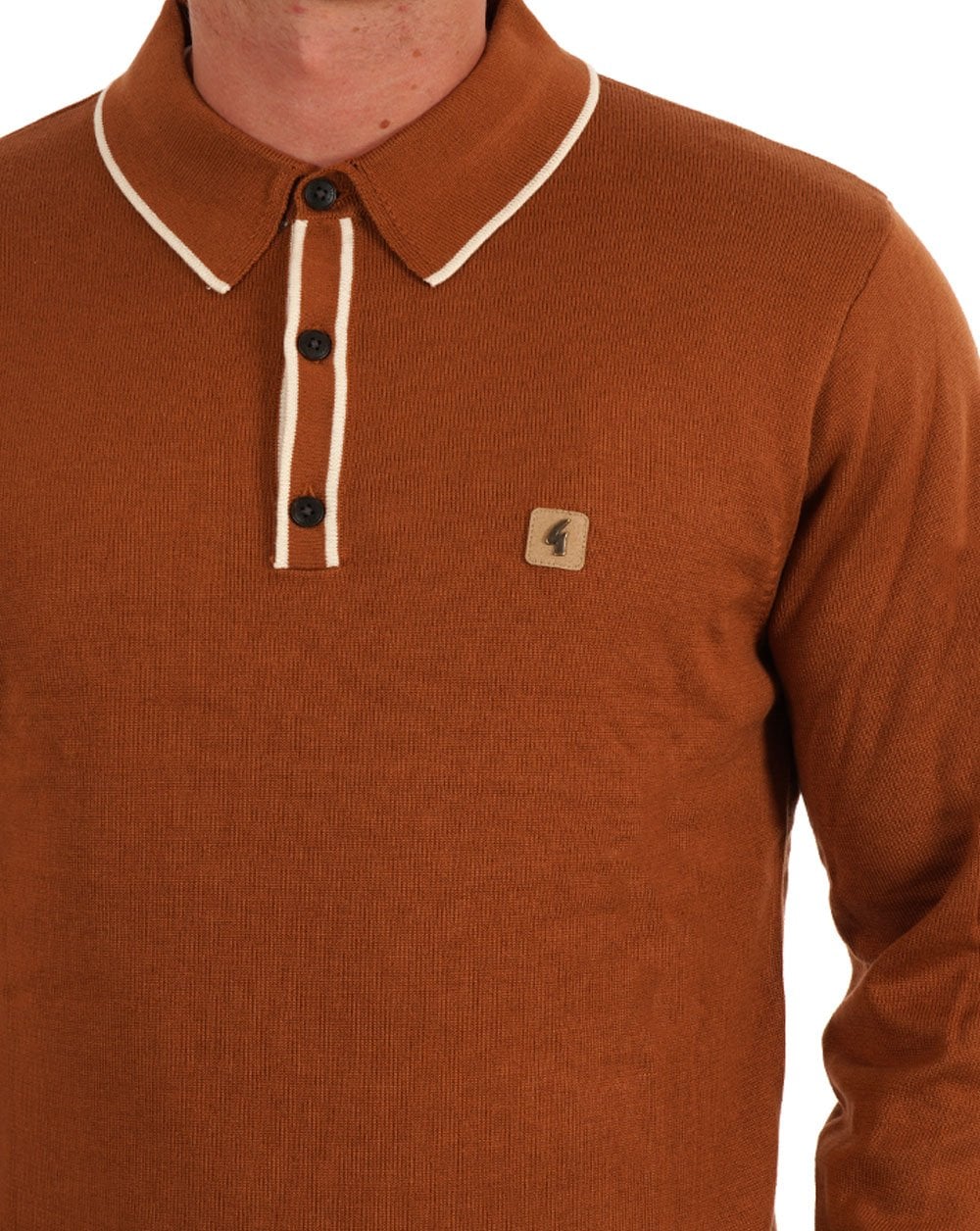 Gabicci Vintage Lineker Tipped Polo Knit Walnut - Image 2