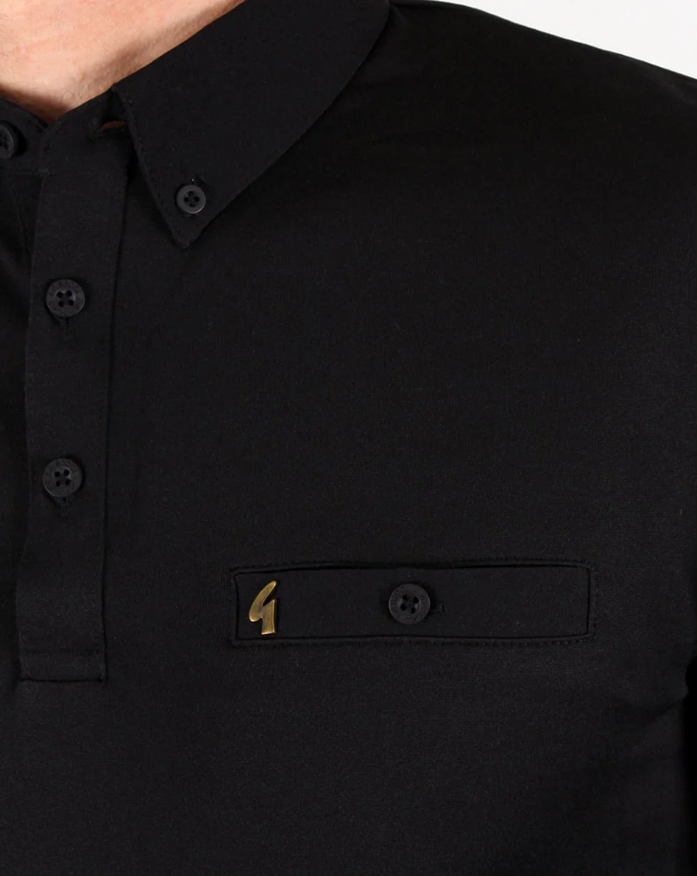 Gabicci Vintage Long Sleeve Polo Shirt Black - Image 2