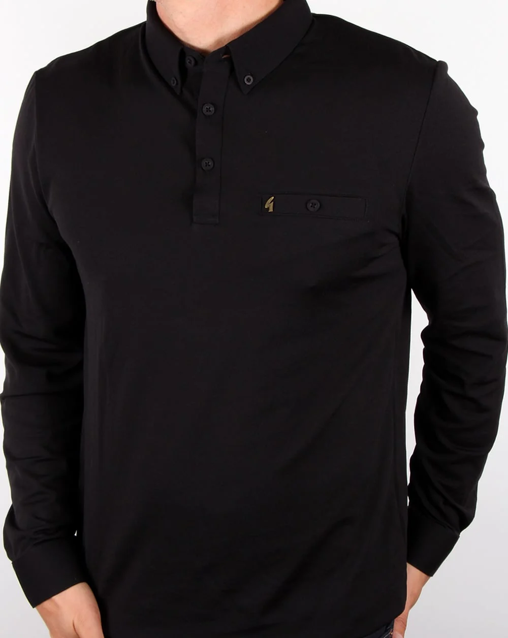 Gabicci Vintage Long Sleeve Polo Shirt Black - Image 3