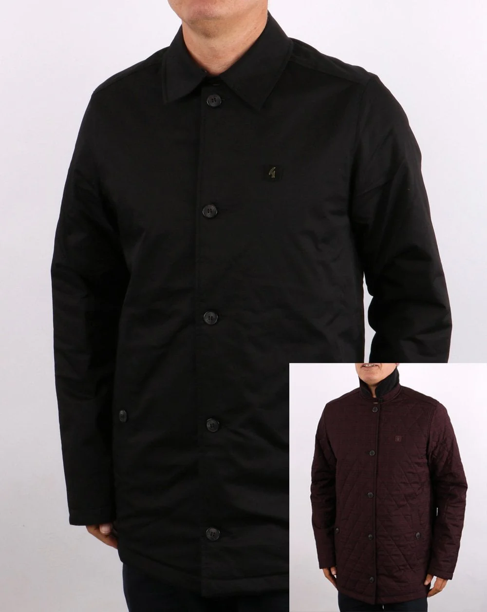 Gabicci Vintage Reversible Short Mac in Black/Port - Image 4
