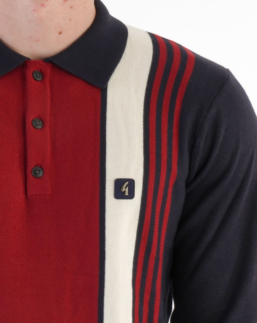 Gabicci Vintage Searle LS Knitted Polo Shirt Navy - Image 2
