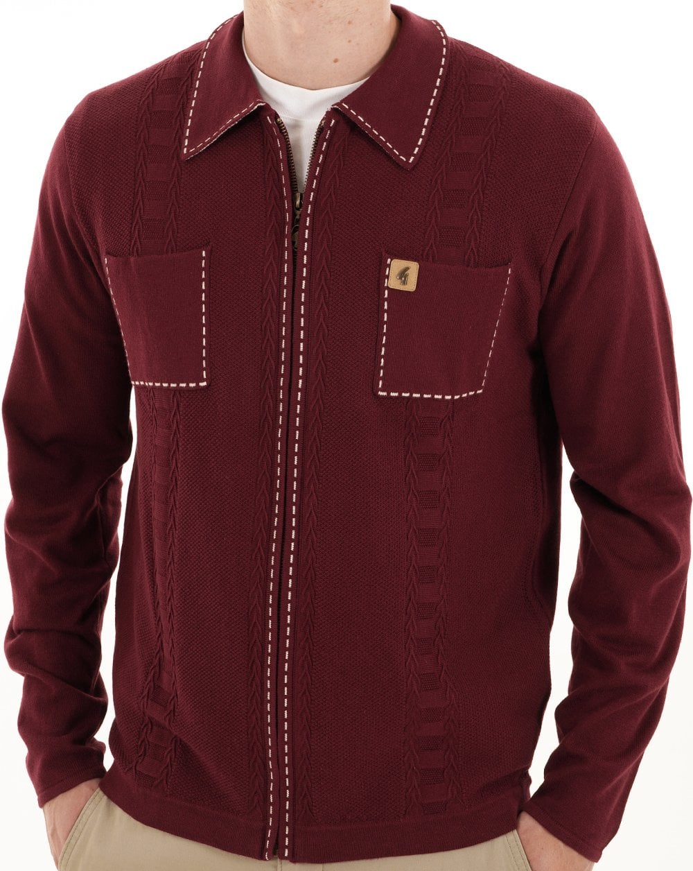 Gabicci Vintage Serge Knit Zip Up Mulberry - Image 3