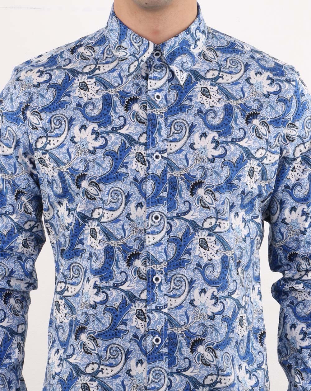 Gabicci Vintage Slick Shirt Blue Paisley - Image 3