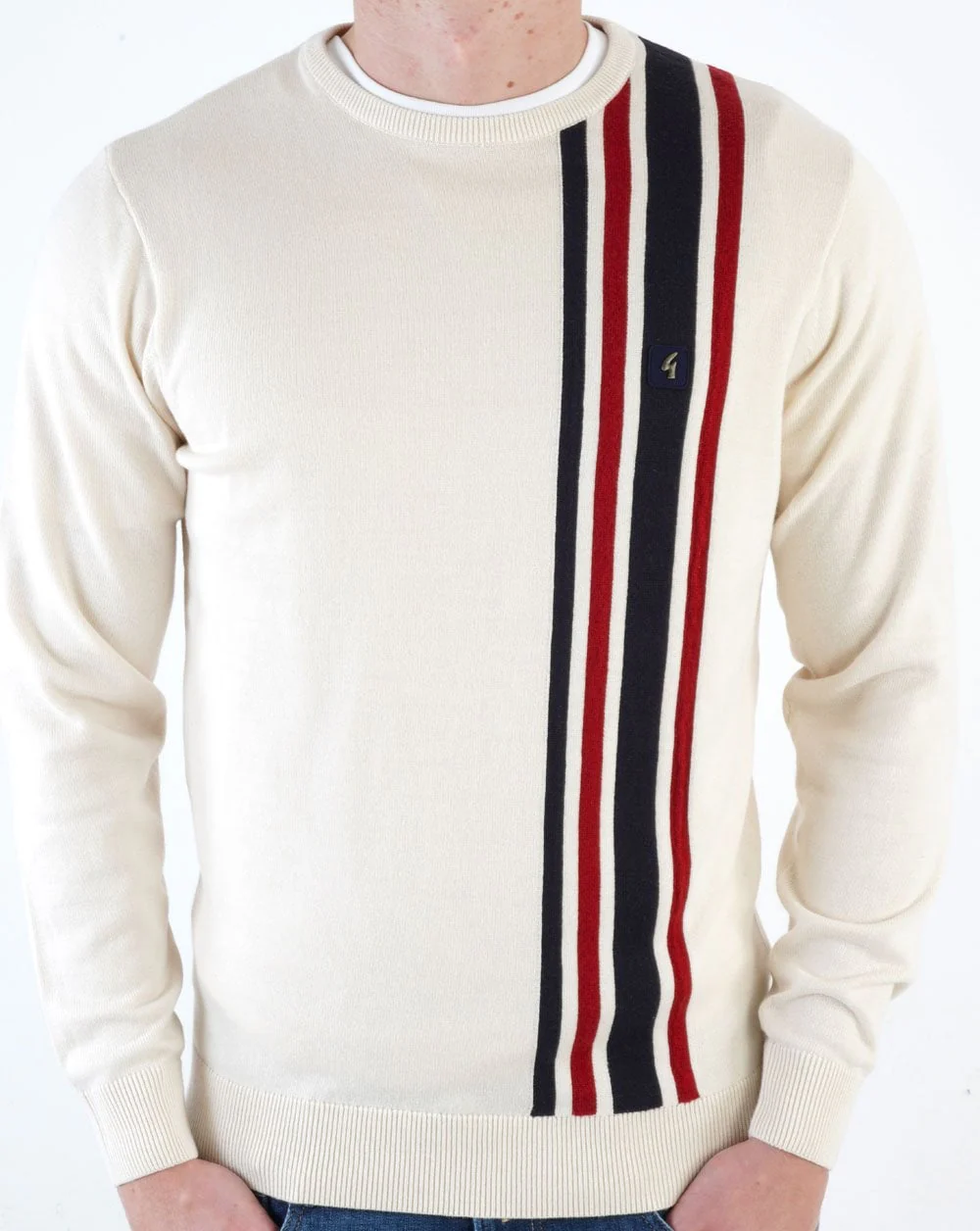 Gabicci Vintage Striped Knit Jumper Cream - Image 3