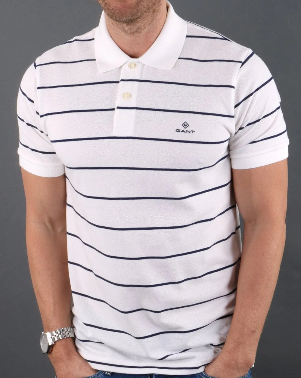 Gant Breton Stripe Pique Rugger Eggshell