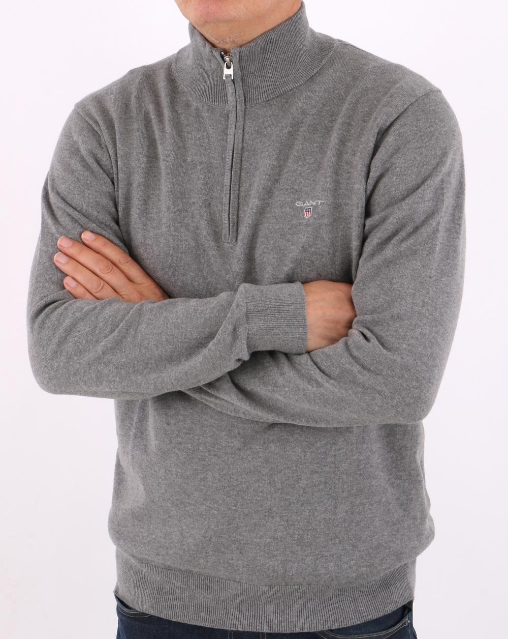 Gant Classic Cotton Half Zip Grey Marl - Image 4