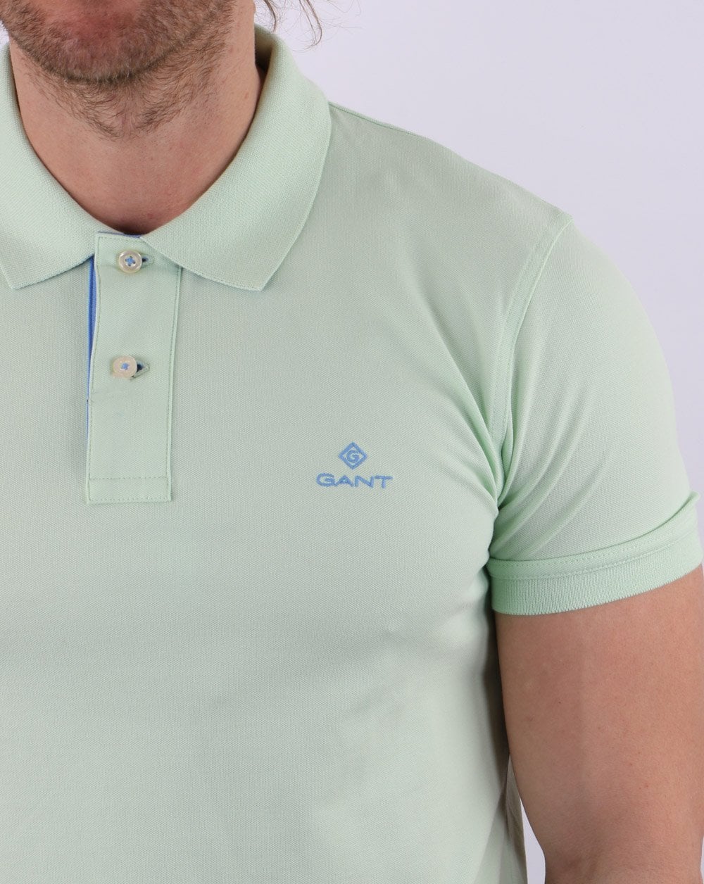 Gant Contrast Collar Polo Shirt Pastel Green - Image 3