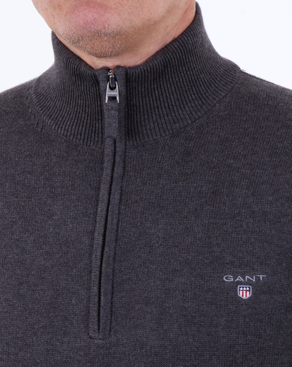 Gant Contrast Half Zip Jumper Antracit Melange - Image 3