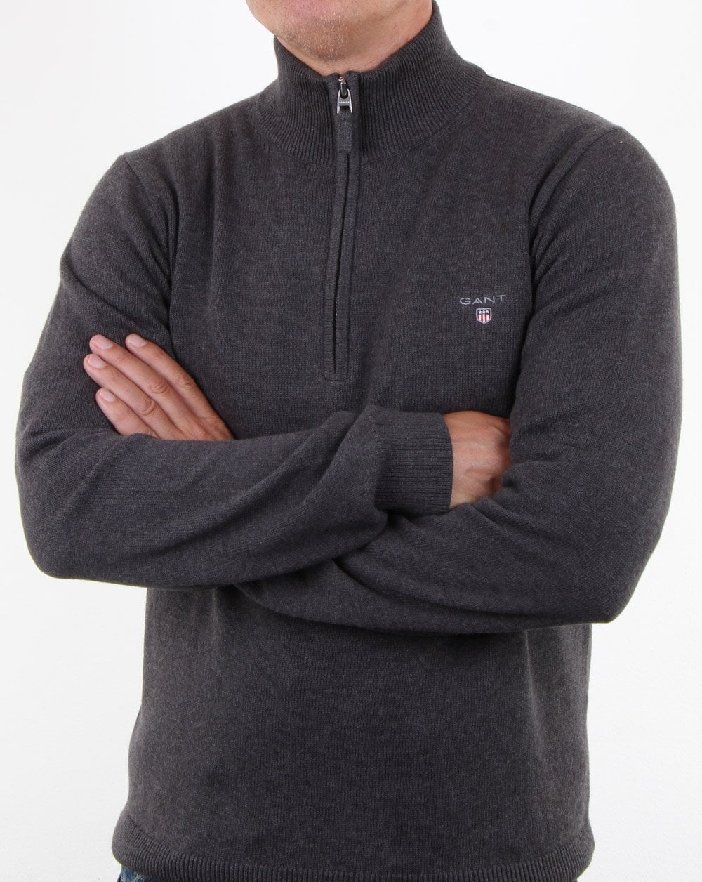 Gant Contrast Half Zip Jumper Antracit Melange - Image 4