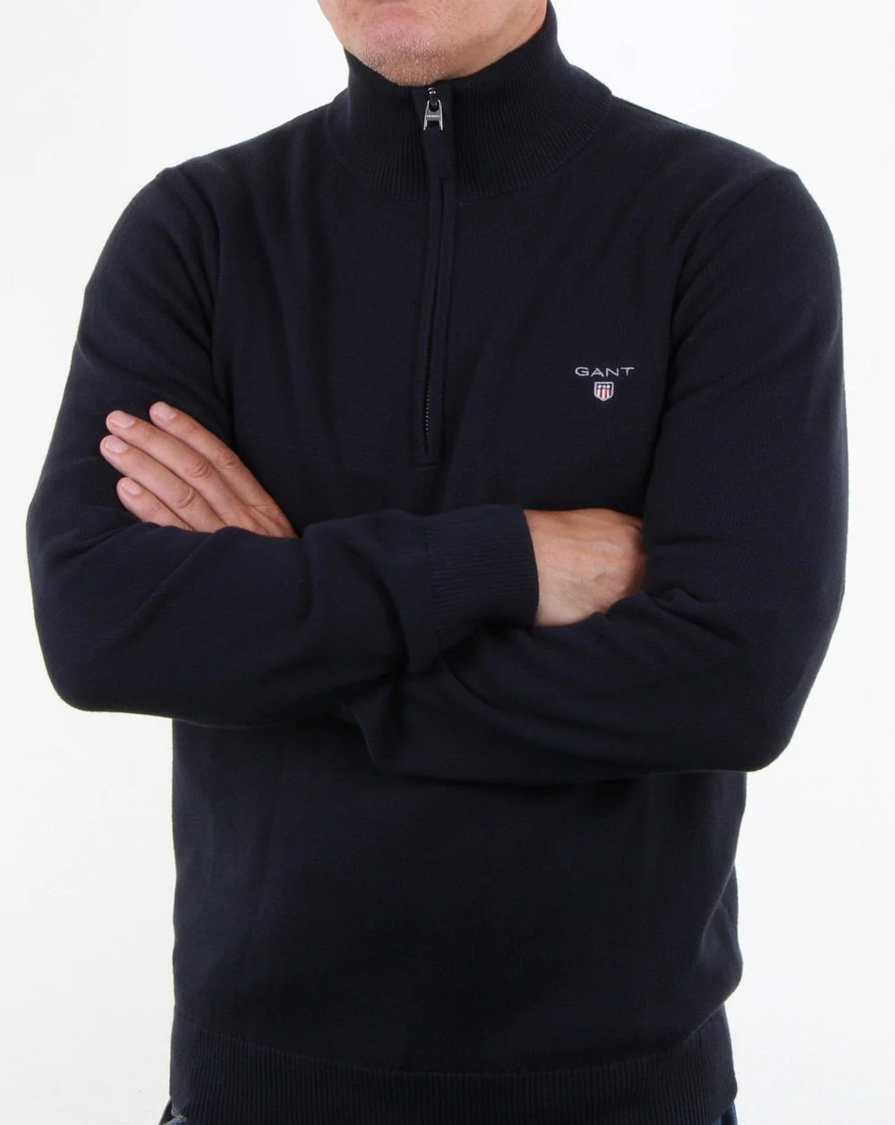 Gant Contrast Zip Knit jumper Navy - Image 3