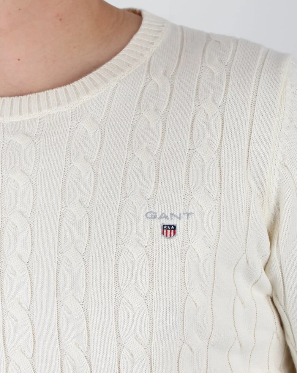 Gant Cotton Cable Crew Jumper Cream - Image 2