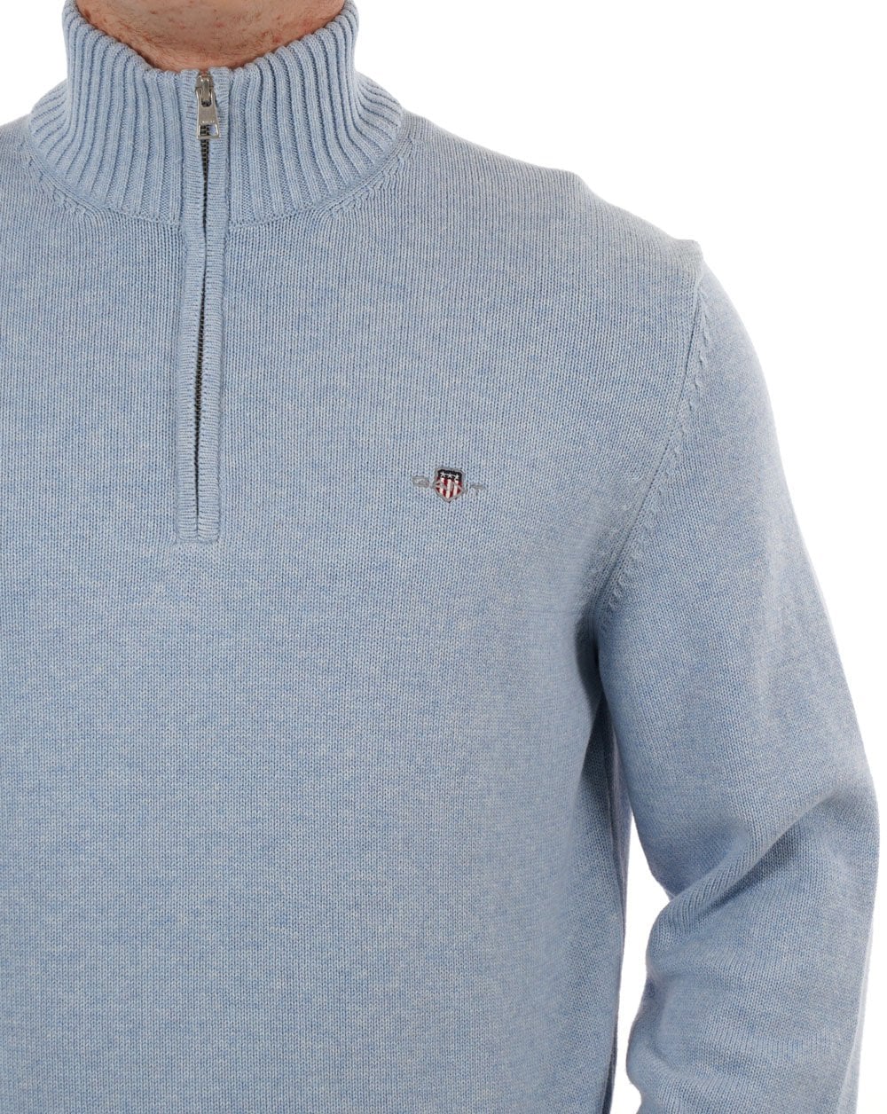 Gant Cotton Half Zip Sweater Light Blue Melange - Image 2
