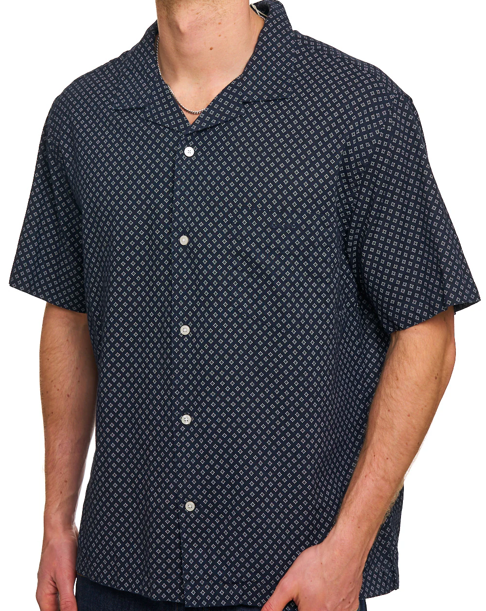 Gant Cotton Linen Print SS Shirt Faded Denim - Image 2