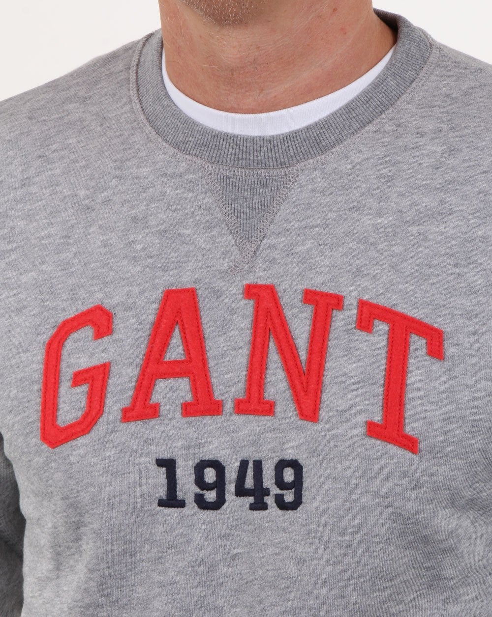 Gant Graphic Crew Neck Sweatshirt Grey Melange - Image 3