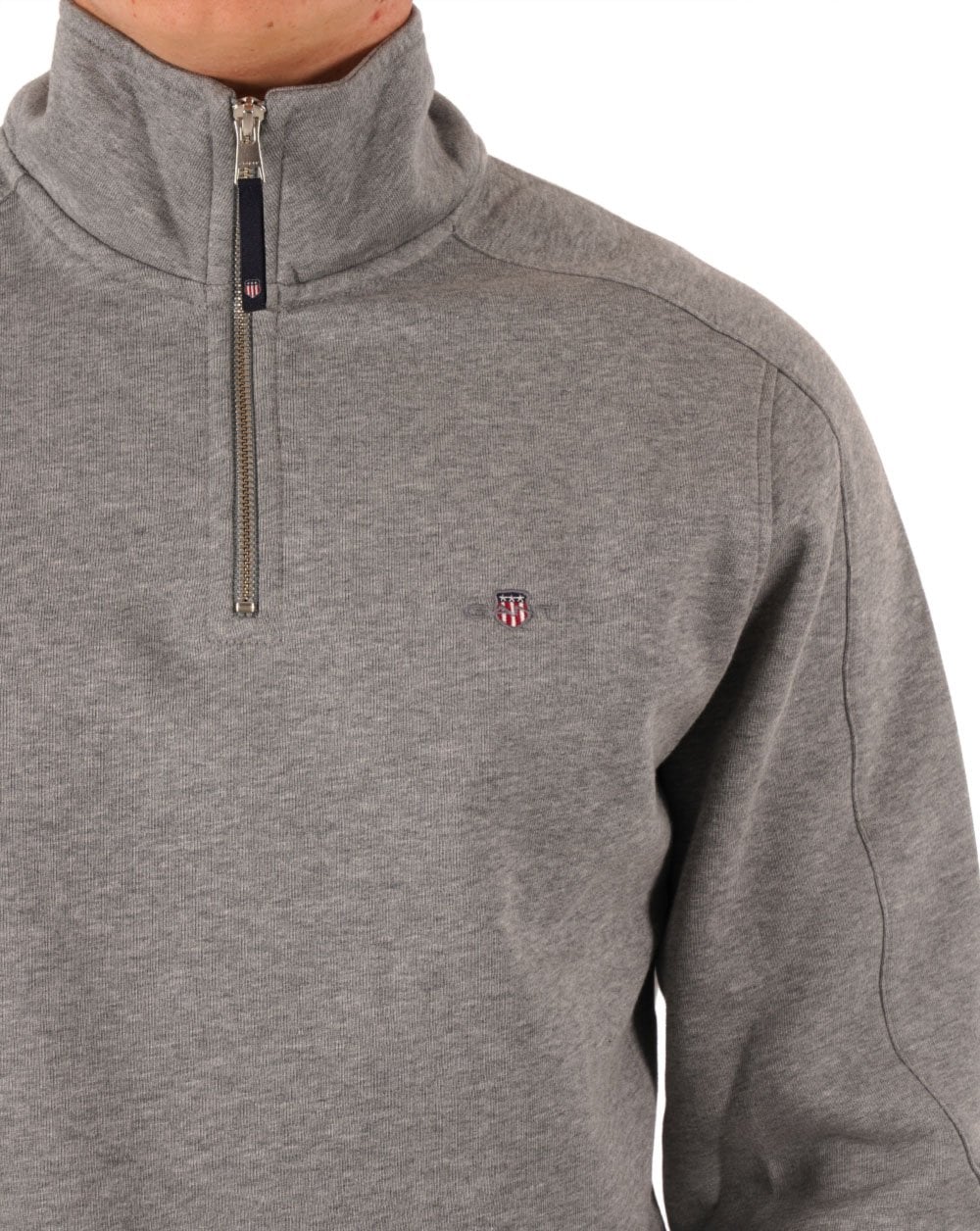 Gant Half Zip Sweatshirt Grey Melange - Image 3