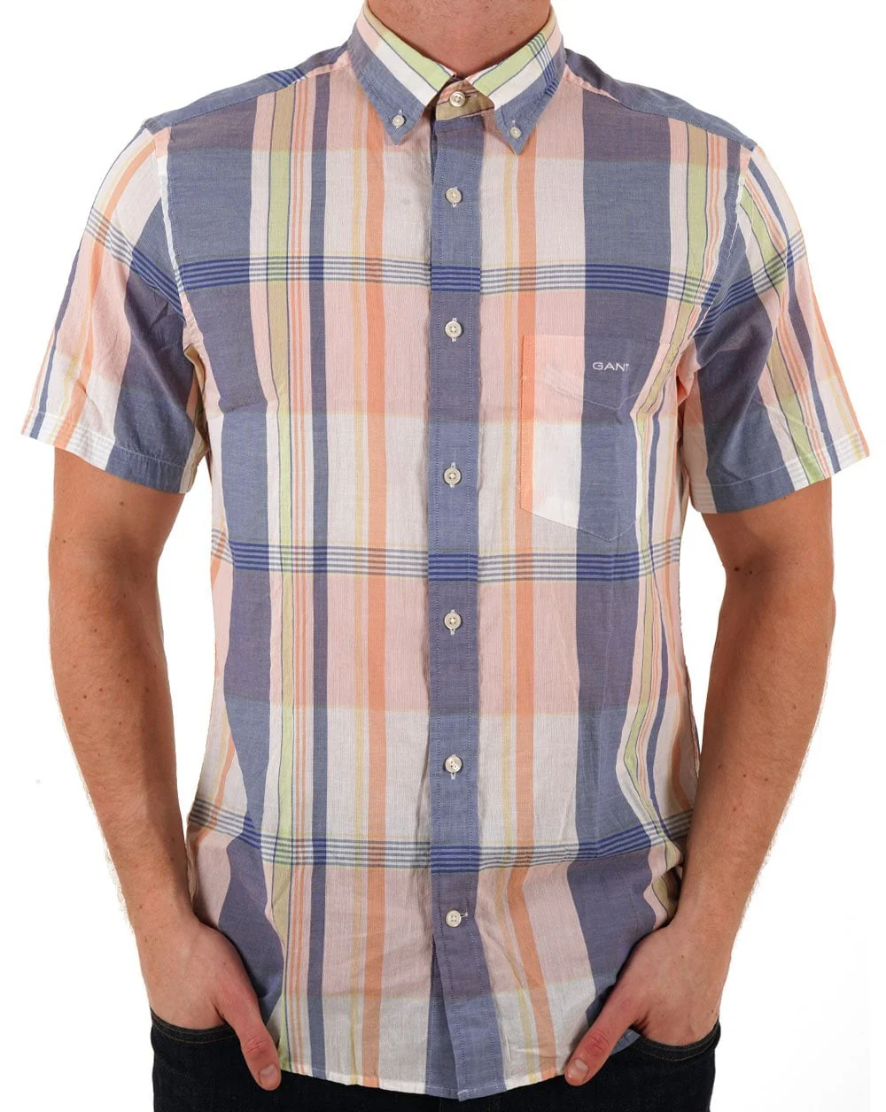 Gant Indian Madras Short Sleeve Shirt Eggshell