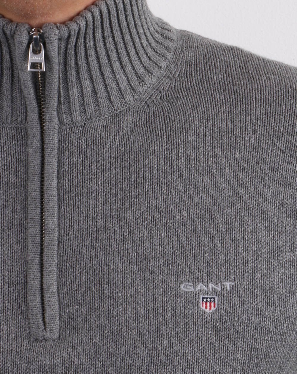 Gant Knitted Half Zip Dark Grey Melange - Image 5
