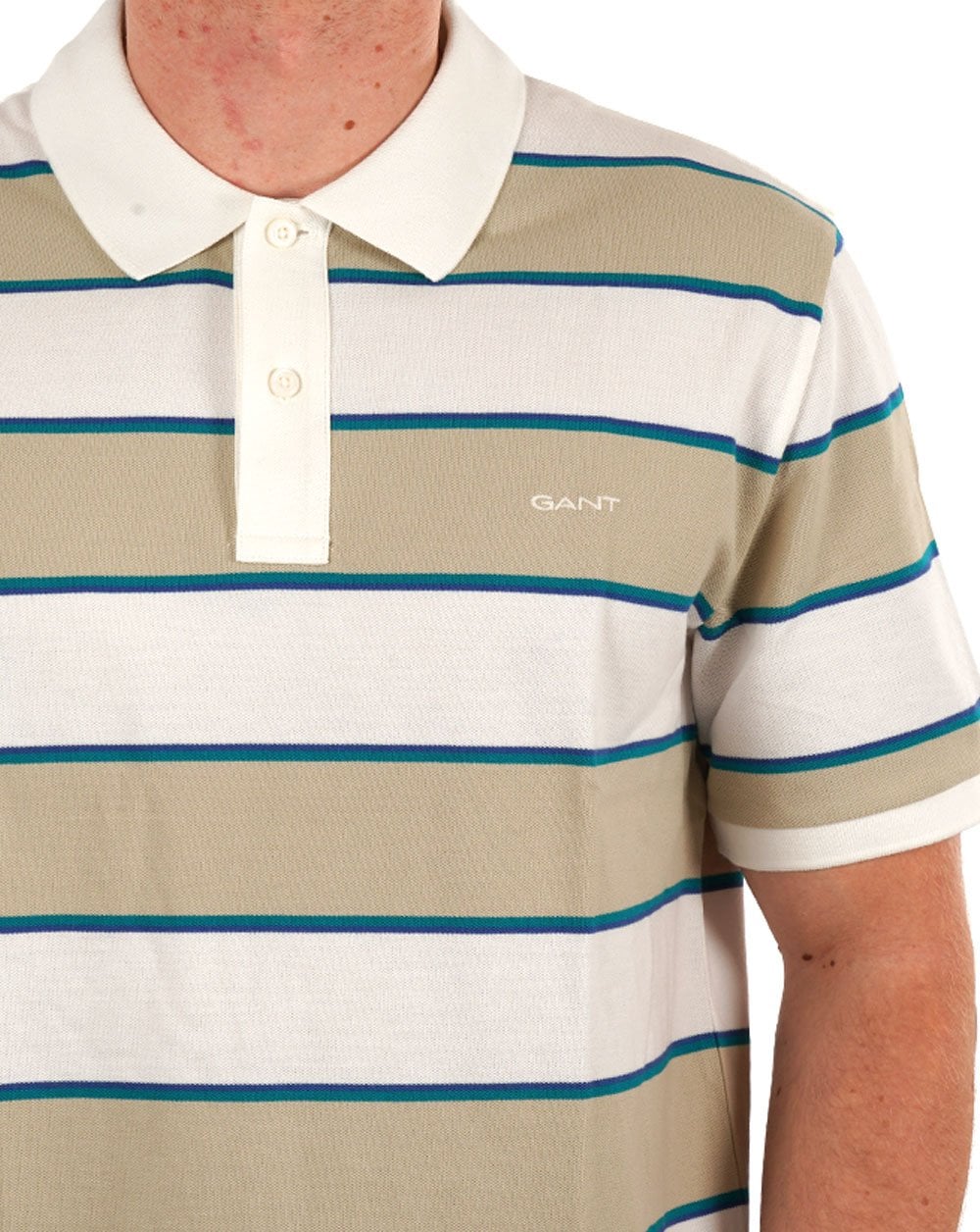 Gant Multi Striped Pique Polo Shirt Silky Beige - Image 2