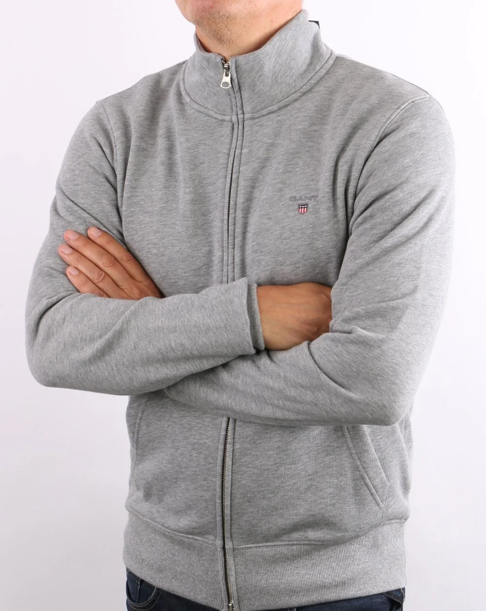 Gant Original Full Zip Track Top Grey Melange - Image 2