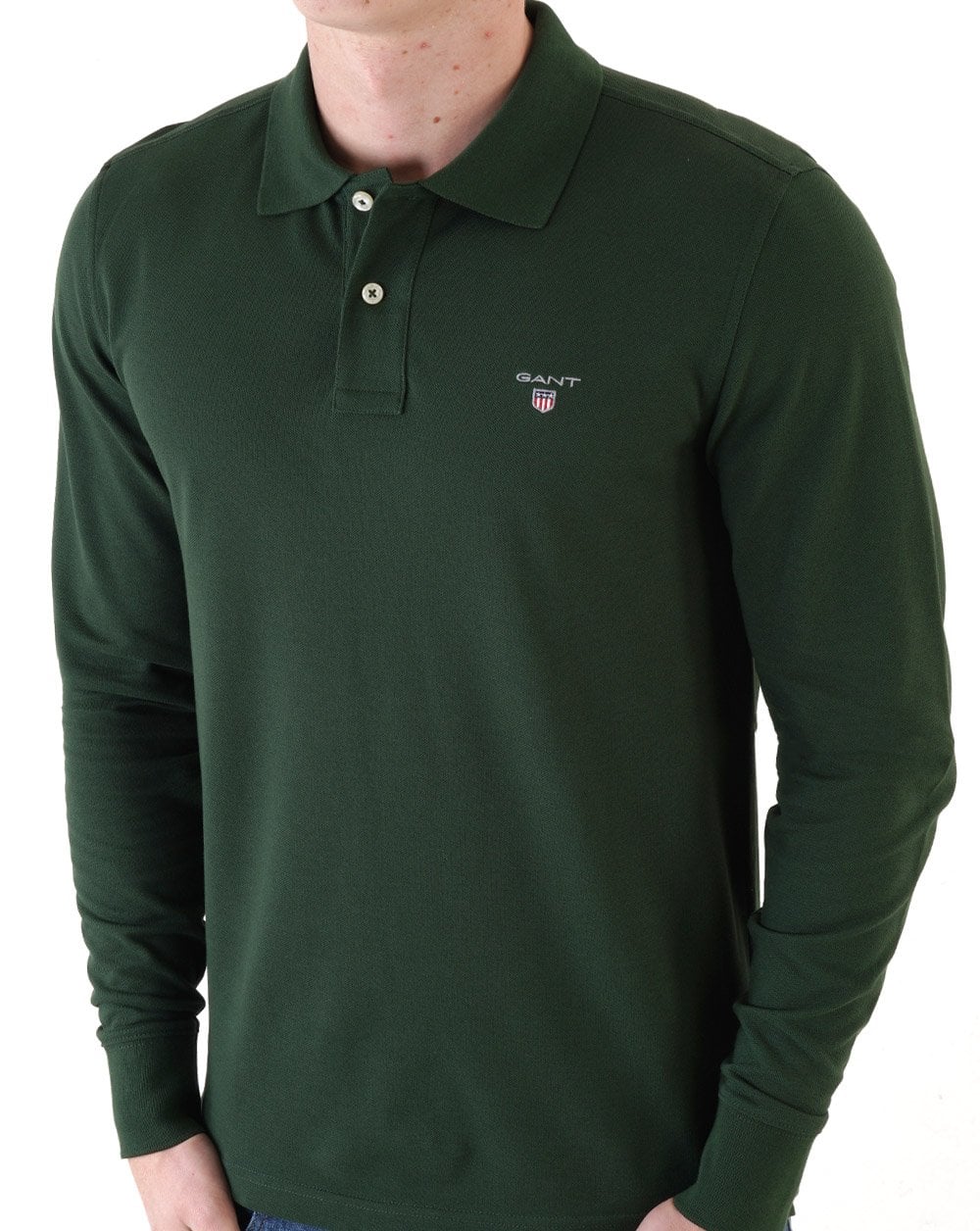 Gant Original Pique L/S Rugger Polo Shirt Green - Image 3