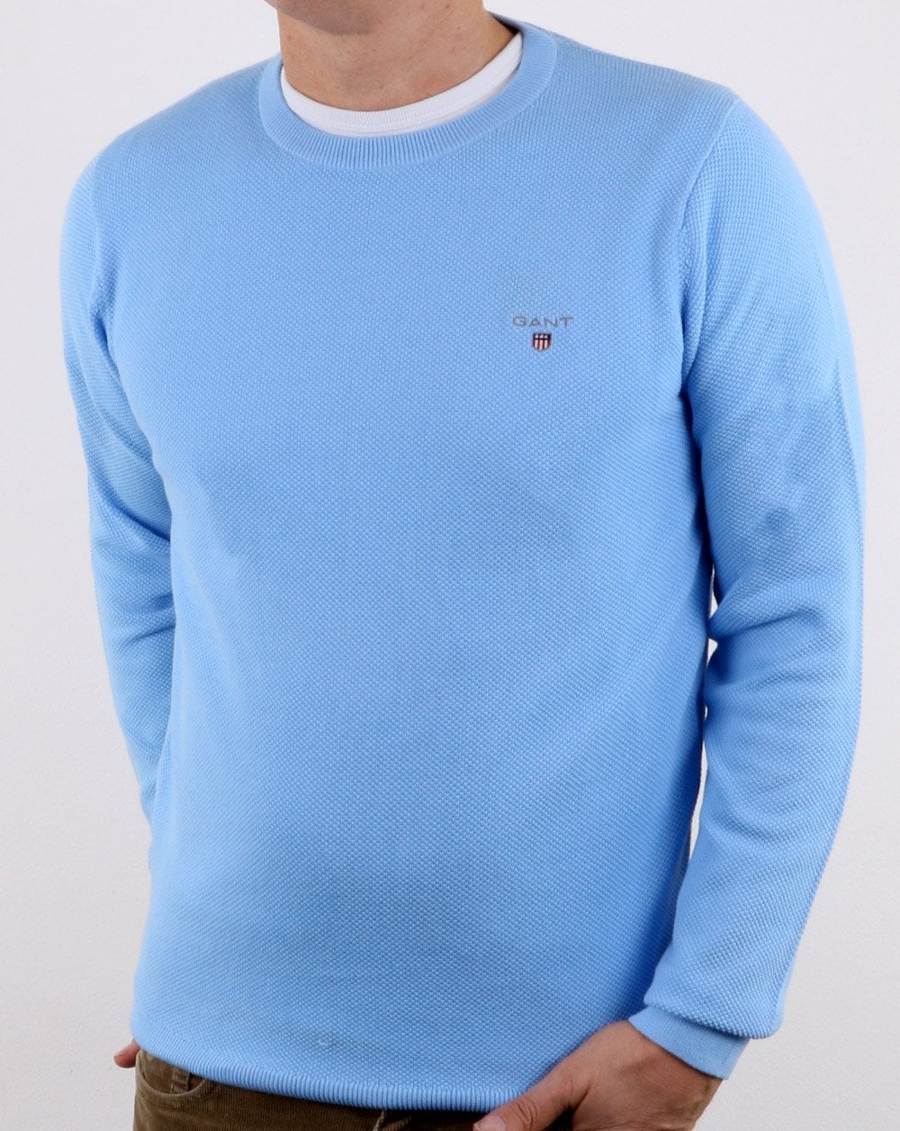 Gant Pique Crew Neck Jumper Capri Blue