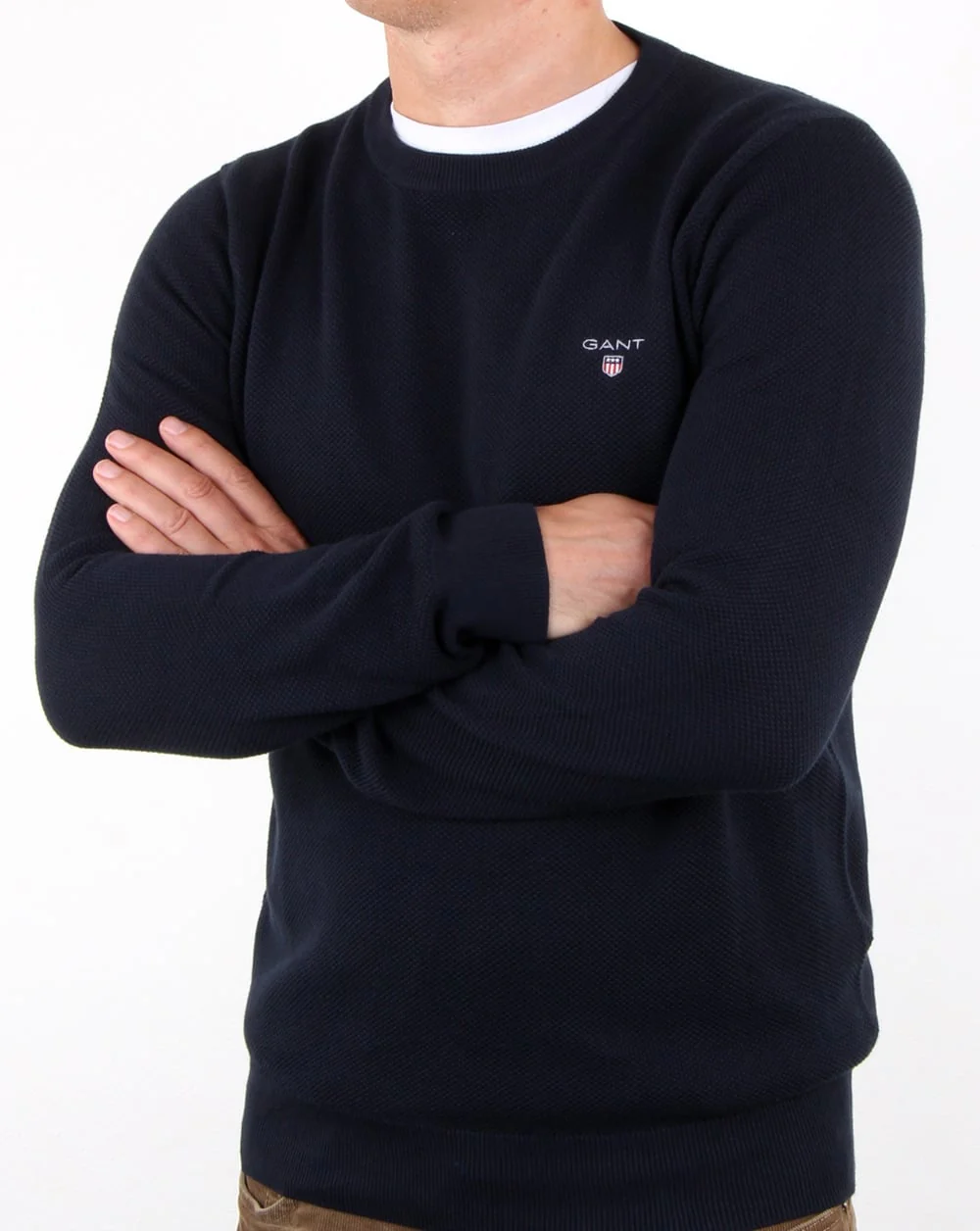 Gant Pique Crew Neck Jumper Evening Blue