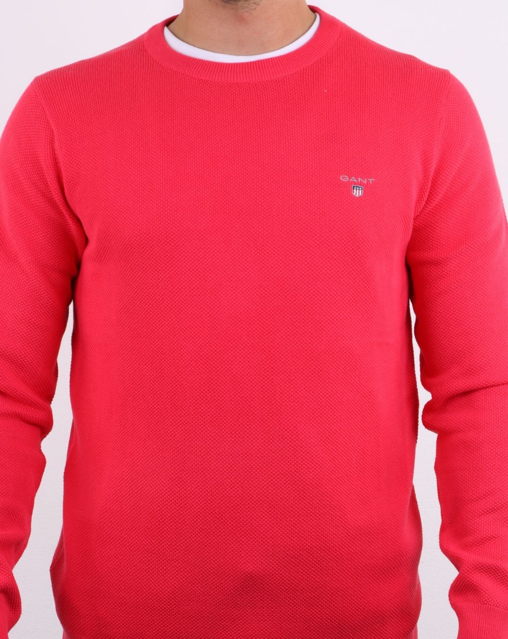 Gant Pique Crew Neck Jumper Watermelon Red - Image 4