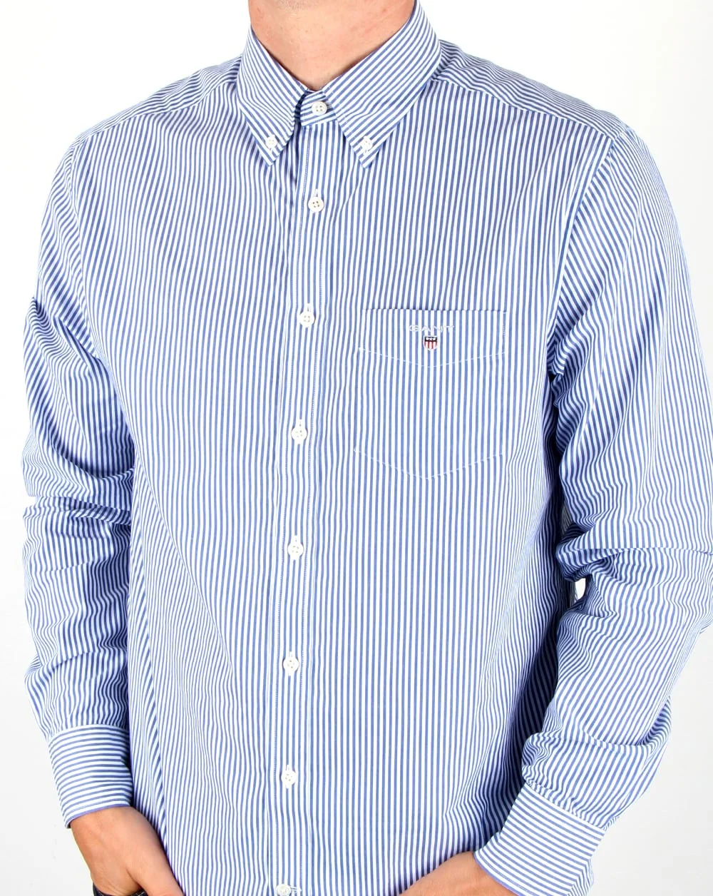 Gant Poplin Banker Striped Shirt Yale Blue - Image 3