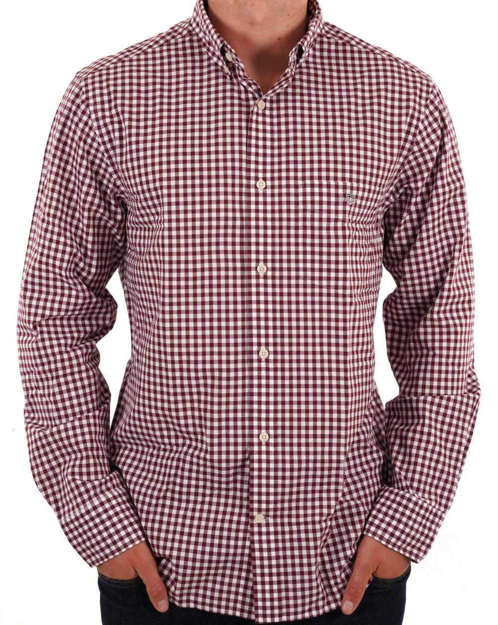 Gant Poplin Gingham Shirt Wine Red - Image 3