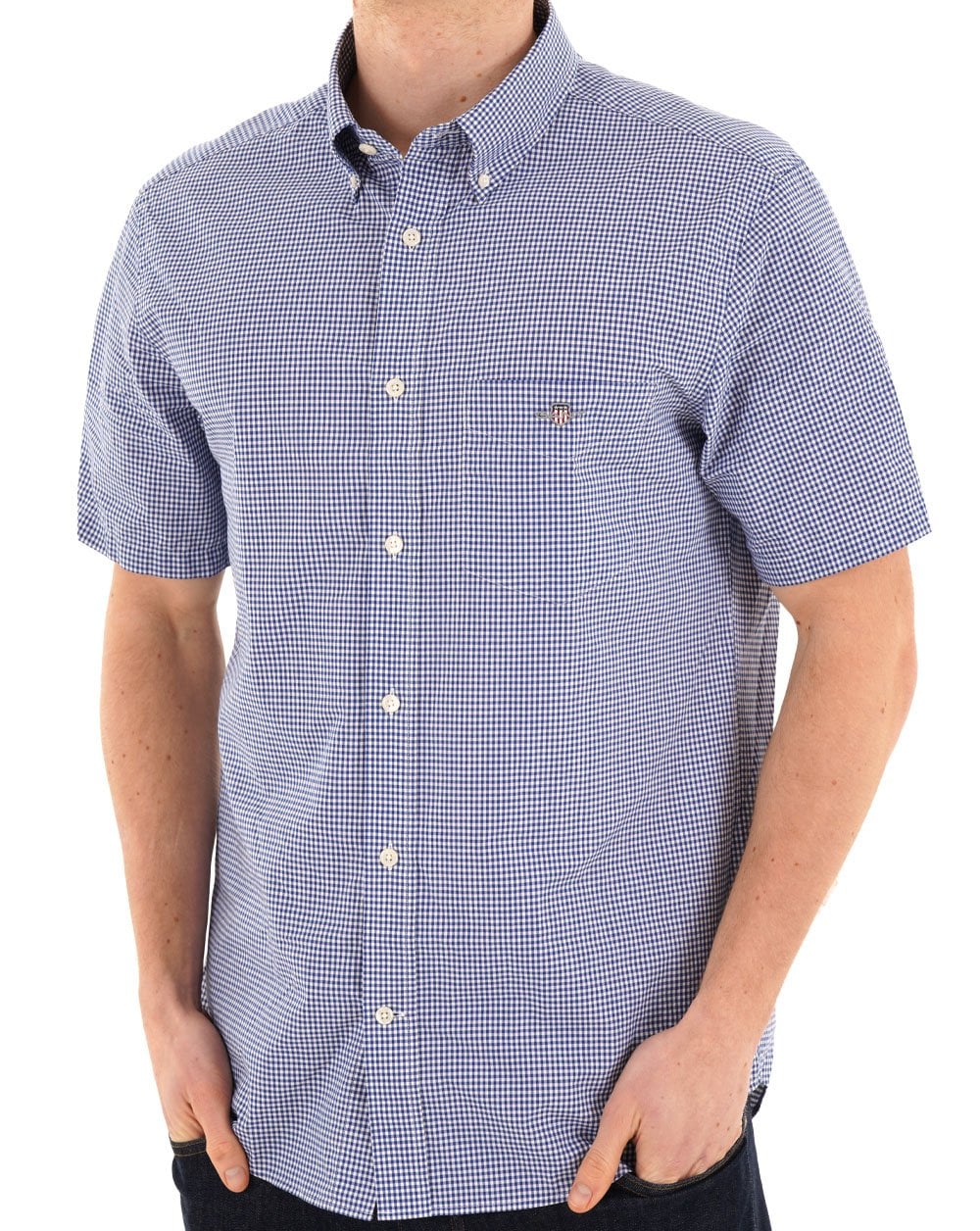 Gant Poplin Gingham SS Shirt College Blue - Image 3