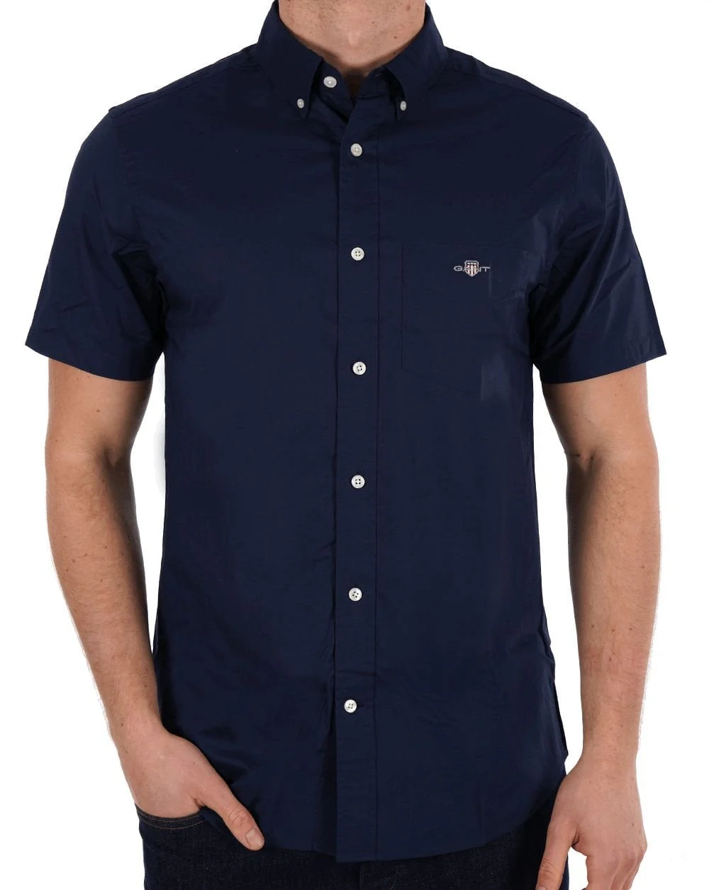 Gant Poplin Short Sleeve Shirt Navy - Image 3